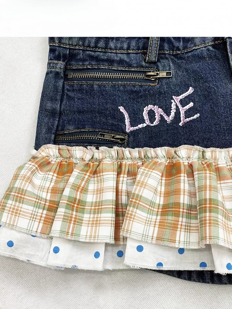 Karierte Shorts und + Muster Polka-Dot Orange Blau Y2K