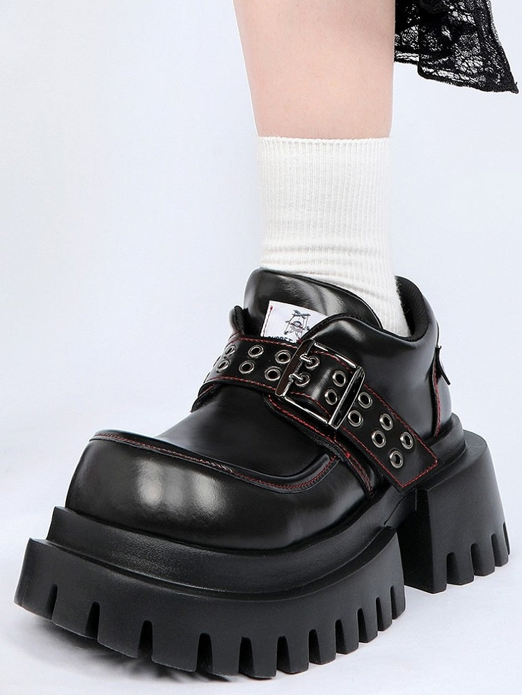 Buckle Bold Heels Rock Punk with Accents Chunky Sole - Platform
