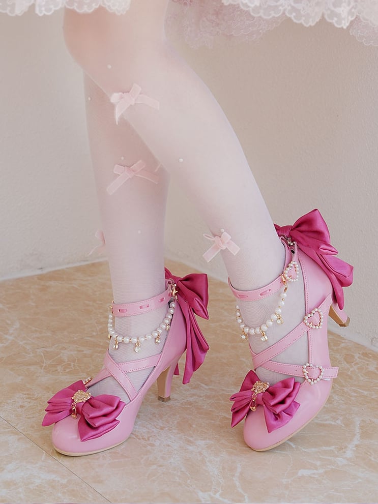 bei Crisscross Top Verziertes Herz Rose Perlen Schleife Rosa Charm