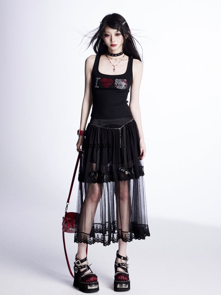 Tiered Mesh Skirt Trim Black Lace