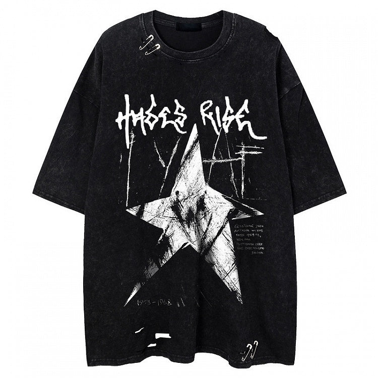Black/White Vintage Washed Oversized Star Print T-Shirt