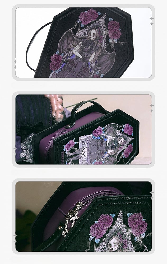 Gothic Schwarze Halloween-Tasche in Sargform mit Grafikdruck