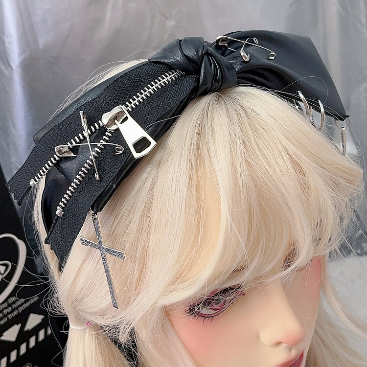 Reißverschluss Bowknot Punk Pin Schwarz Design Kreuz Verziert Charme PU Y2K