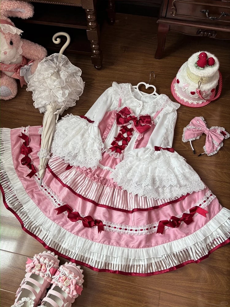 Akzente Rock JSK Rosa Bowknot Sweet Lolita Kleid Tiered