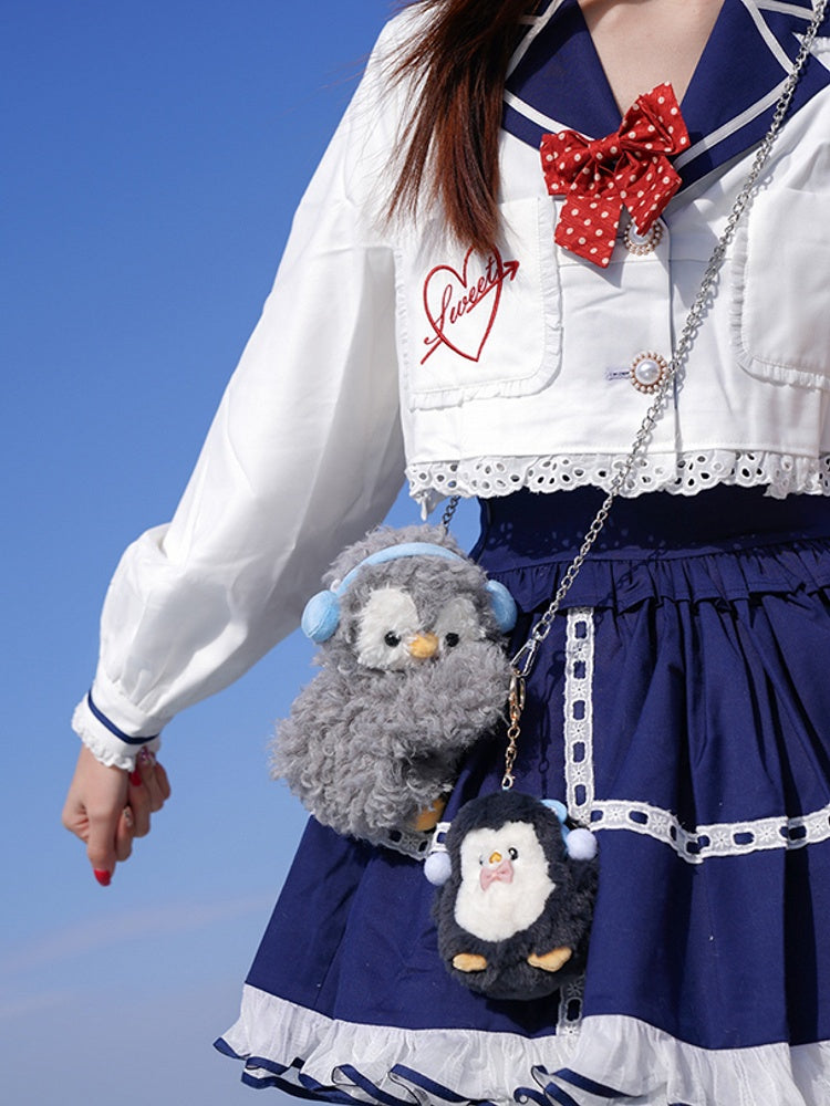 Cute Gray Bag Plush Size Middle/Large Backpack/Crossbody Penguin Light