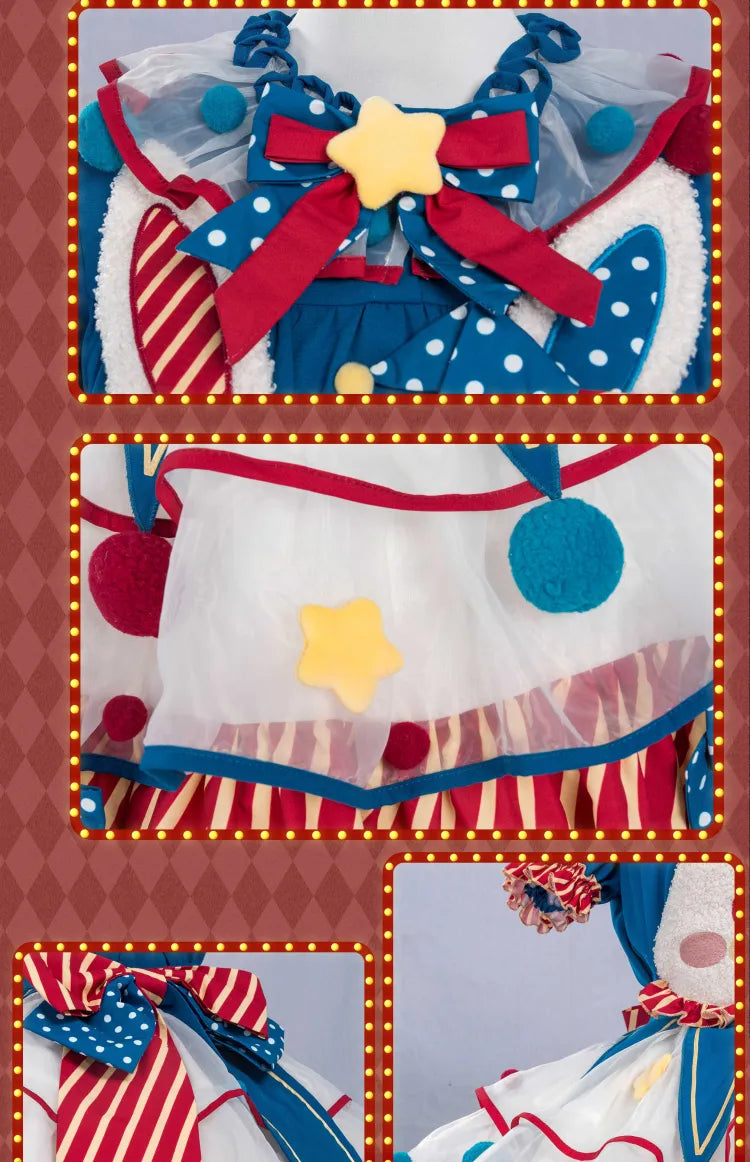 ピエロダークバニードレスブルークラウンコアオーバーオールフリースロリータパステルスイートサーカスレッドとボディス