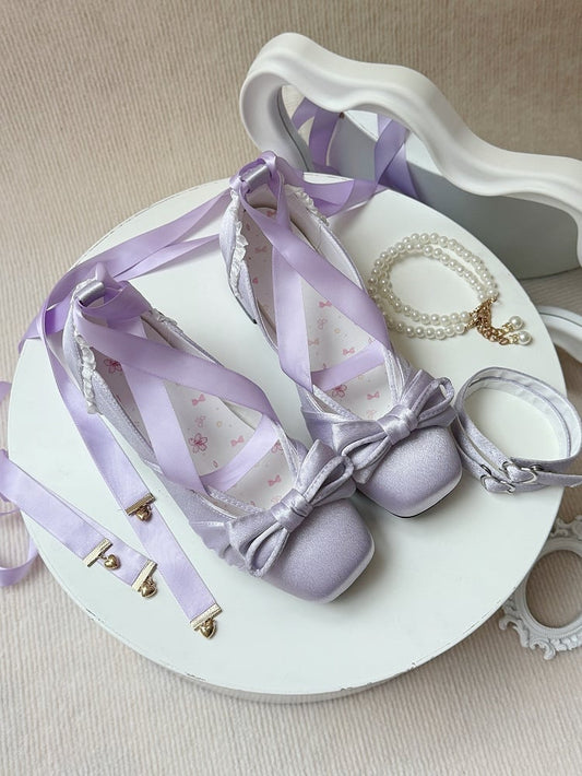 Straps Elegant Purple With Ankle Buckle Bow Top Detachable 3 Janes at Mary