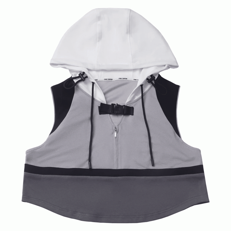 Weste Grau Colorblock Design Techwear Kapuze Cropped