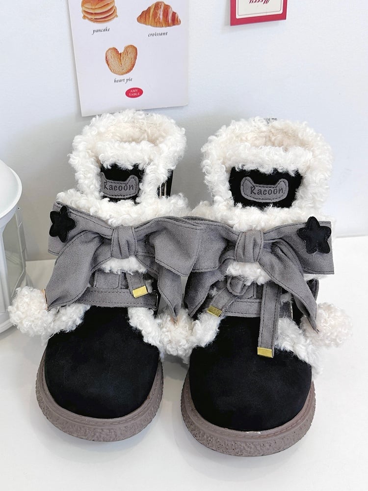 Sole for Accents Black Ankle Lolita Boots Bow 3cm Gray with