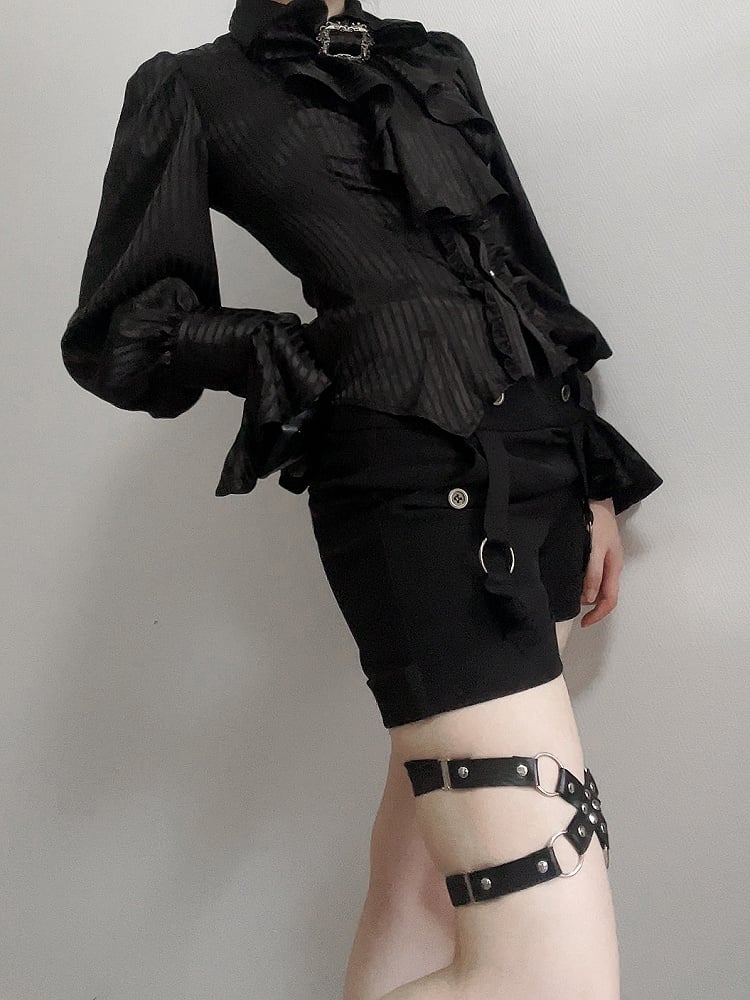 Ouji Sleeves Lolita Long Shirt with Bowtie Jabot Black