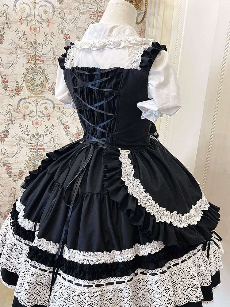 Altes Miederkleid, abnehmbar, schwarz, Lolita, gepolsterter Rock, Pullover, Schulherz