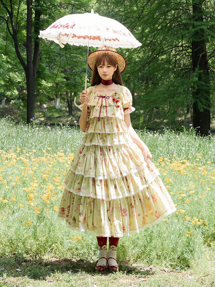 Skirt Print Fruit Lolita Sweet and Green Tiered Dessert