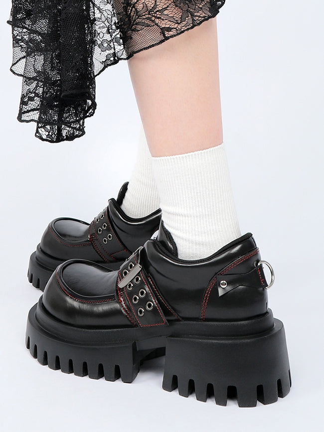 Buckle Bold Heels Rock Punk with Accents Chunky Sole - Platform