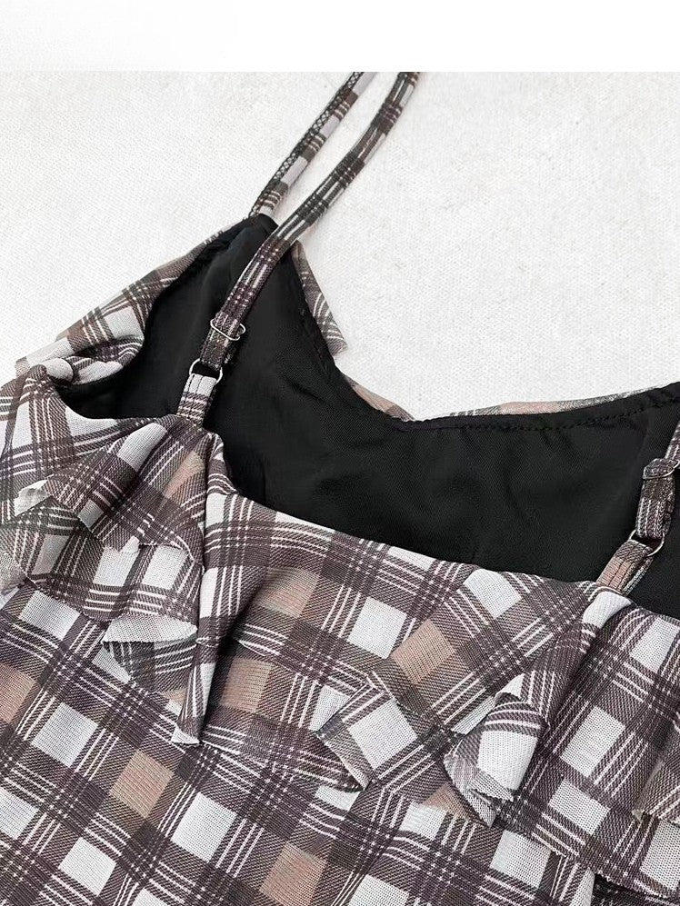 Saummuster Cami Glamorous Bittersweet Brown Plaid Asymmetrisch