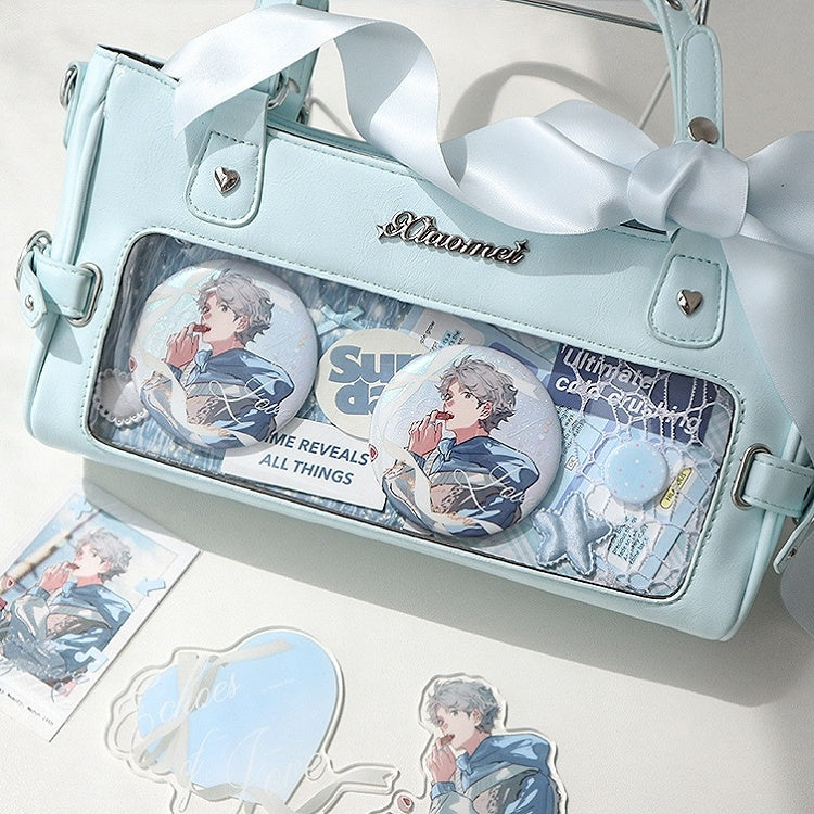 Vintage Leather Window Transparent Blue Square PU Ita Bag Small
