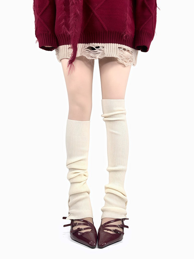 Off-white/Grey/Wine Red/Black Button Knitted Leg Warmers
