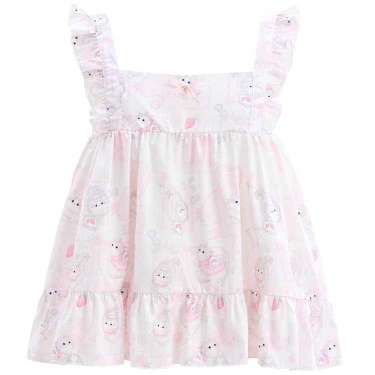 Print Sweet Pink Flutter Sleeves Allover Sleeveless Top Kitty