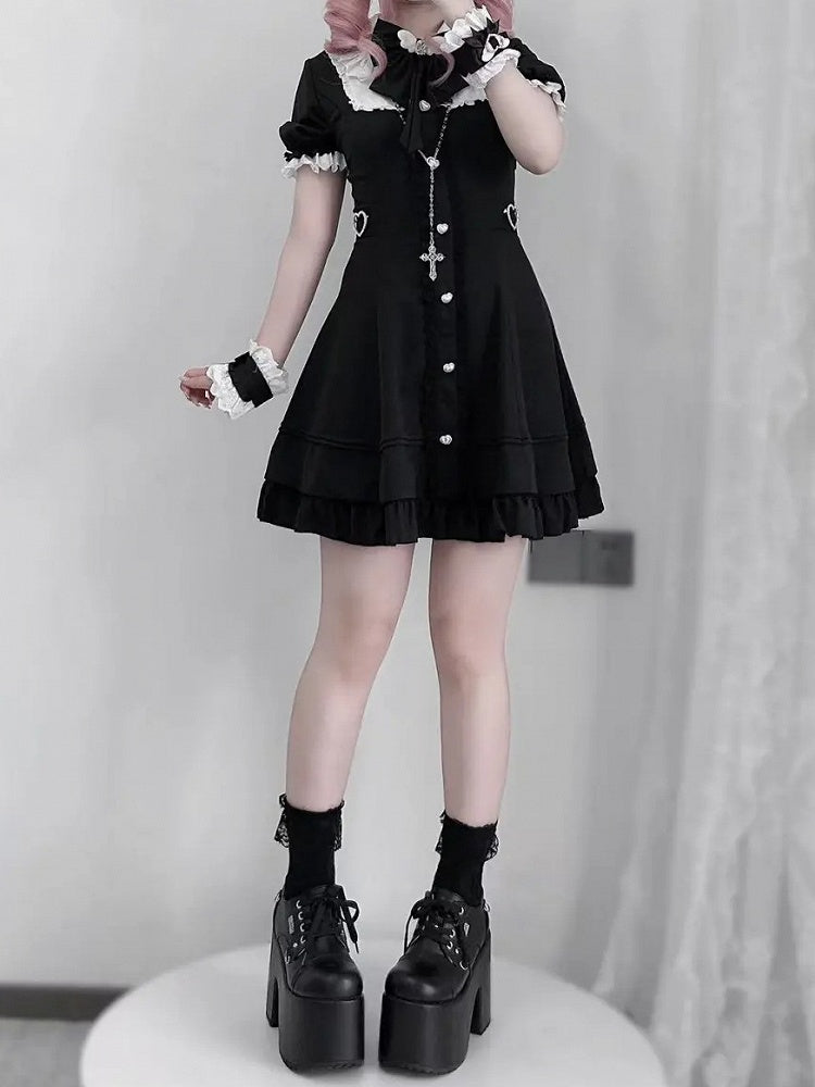 Tie Jirai Kei Set- Wrist + Black Available Lace Trim Dress + Cuffs Size Plus Shorts