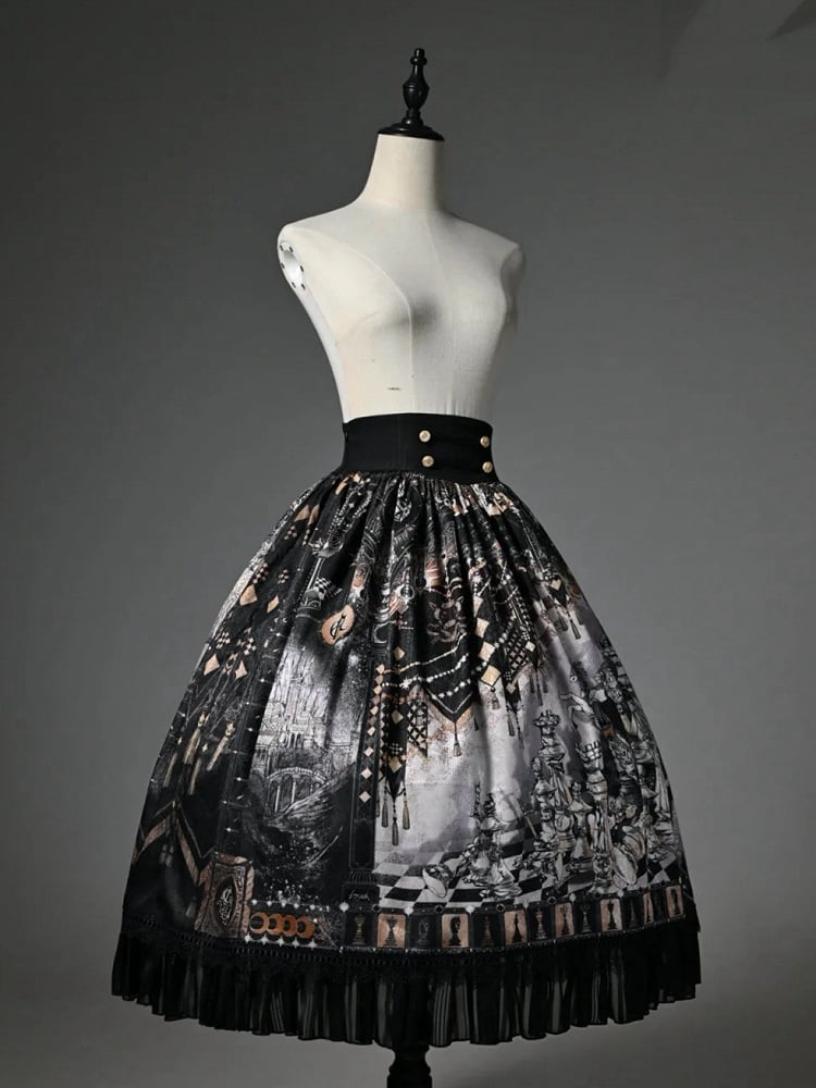 Skirt Theme Black Waist Corset Belt Chess Lolita Print