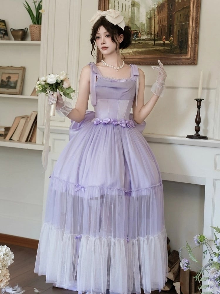 Lilafarbenes, schimmerndes Kleid mit Taillenbund JSK Lolita Basque mit Stäbchen