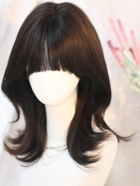 Wavy Air Wig with Shoulder Black 35-40CM Bangs Length Tea