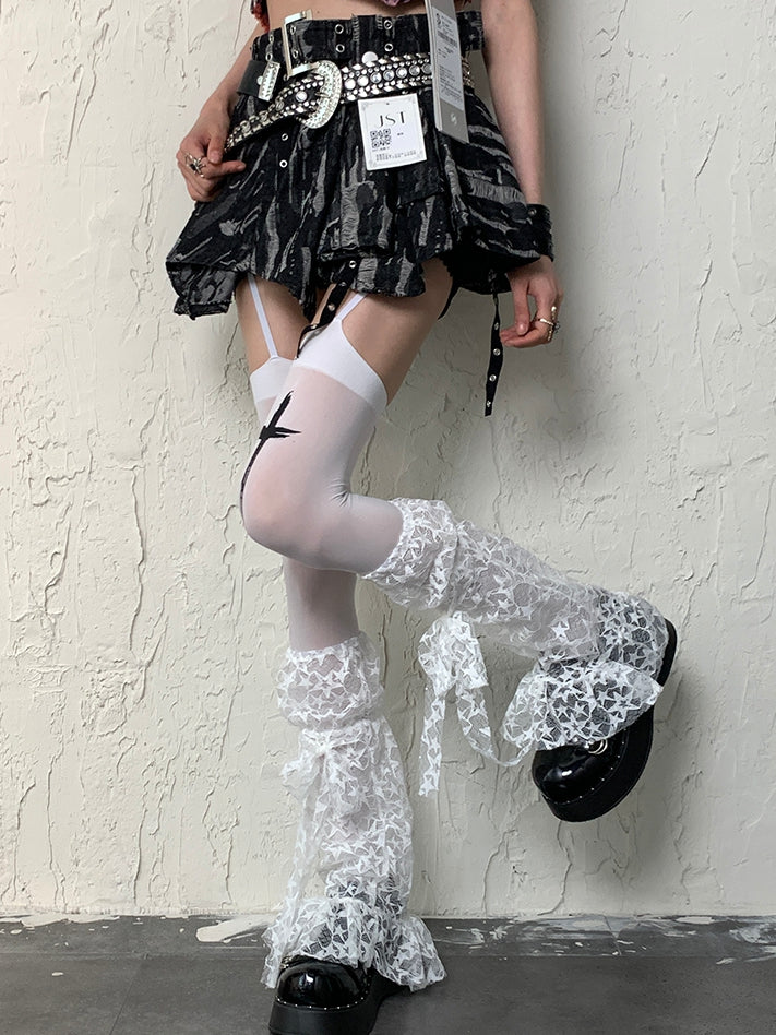 Strap White Y2K Bittersweet Sleeves Star Leg Self-tie Pattern