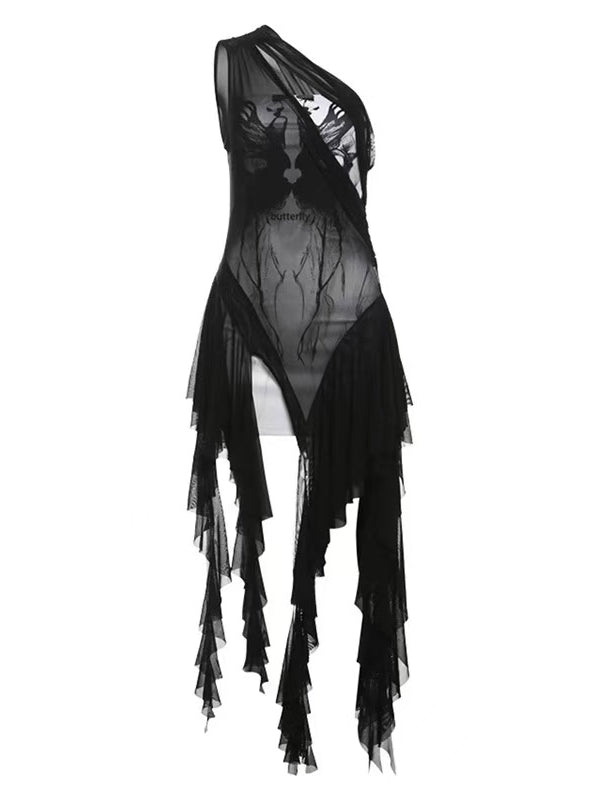 Accents Bittersweet Cascading Black Ruffle Semi-sheer
