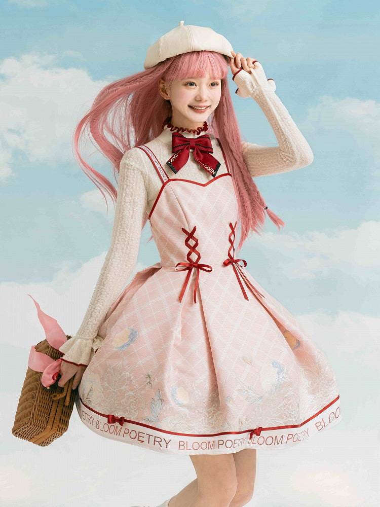 Ruffle Aprioct with Bowknot Long Top Red Sleeves Neckline