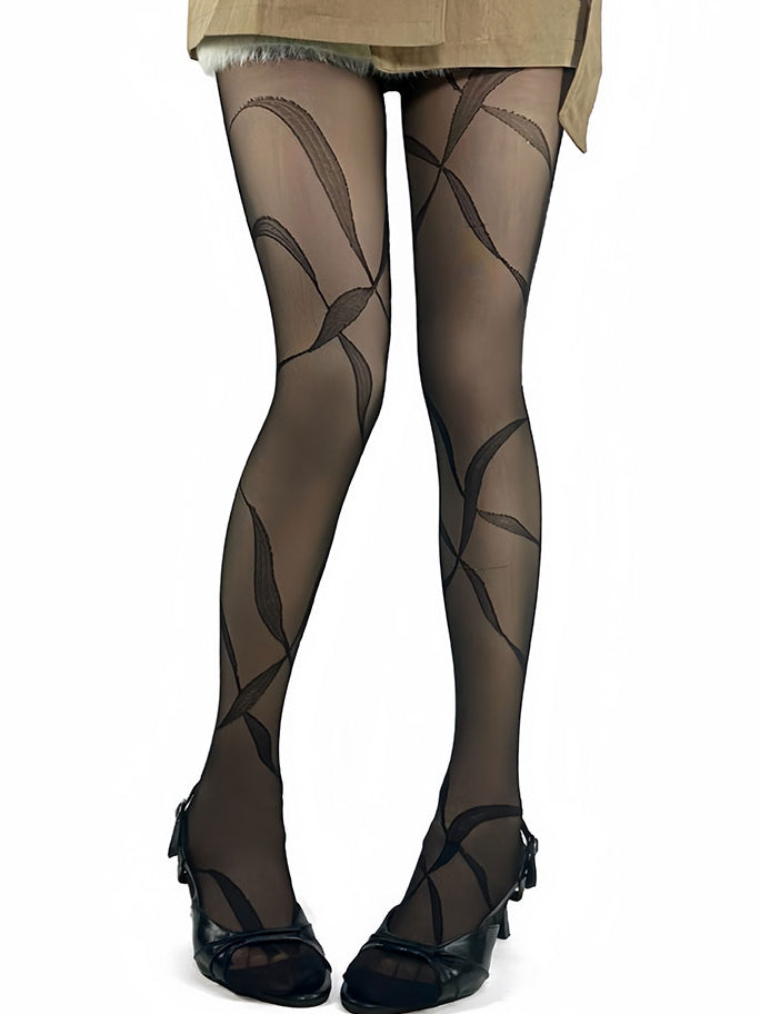Tights White/Brown/Black/Gray Y2K Ribbon Print