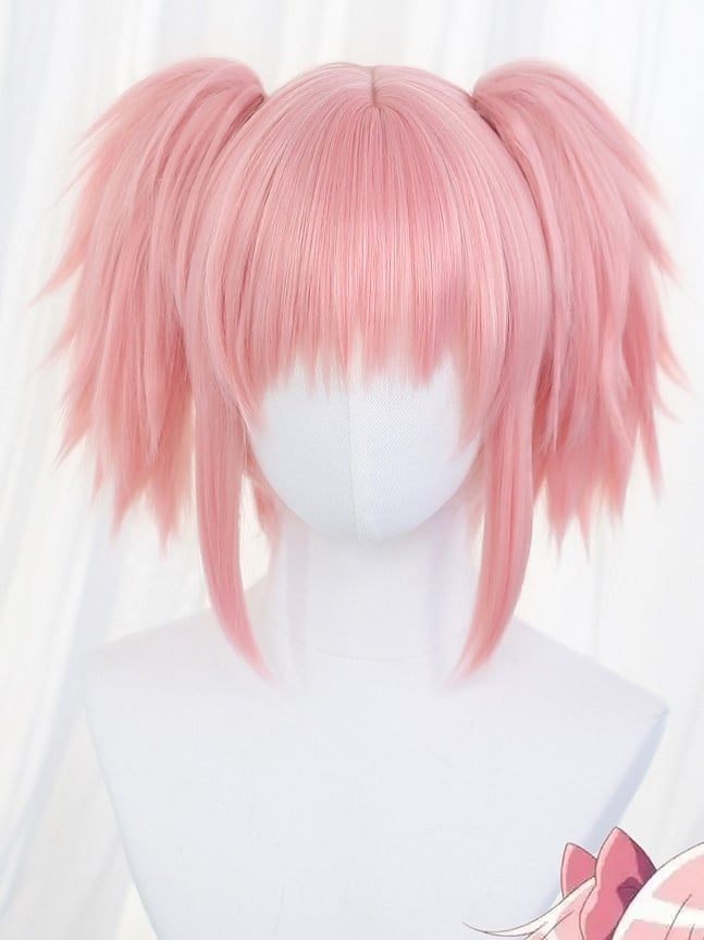 With Wigs Ponytails Two Straight Pink Short