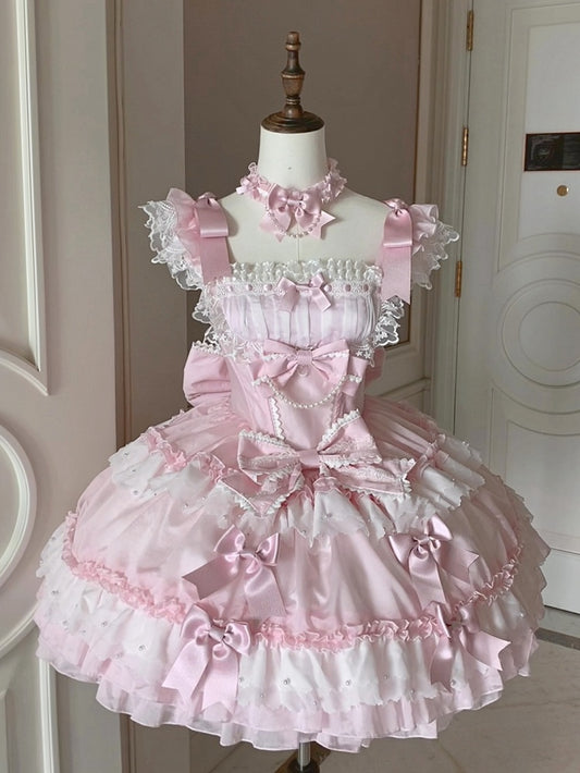 Akzente Prinzessin Details Schleife Kleid Lolita und Perle Rosa Süß