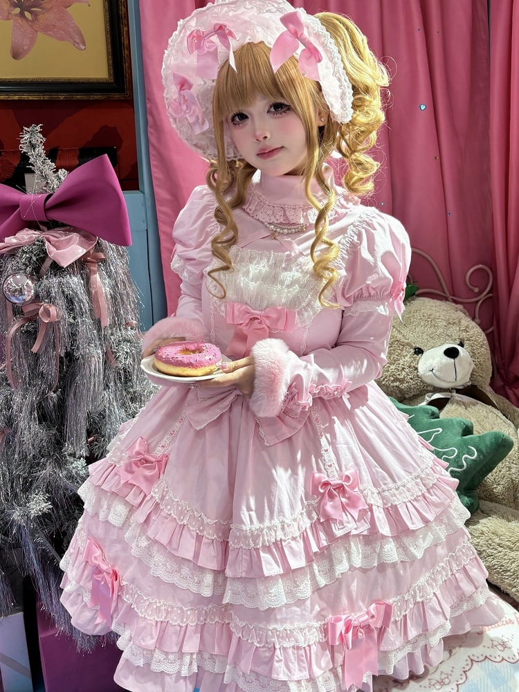 Sleeves Pink Puff Lolita Bow Old Dress Accents with Short School