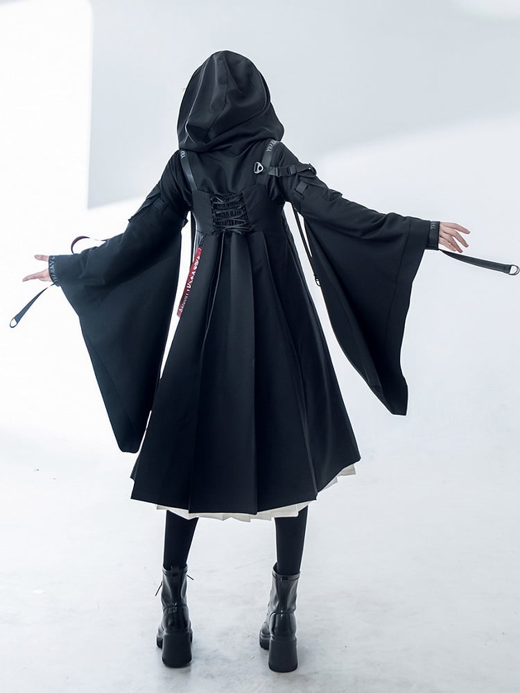 Buckle Hooded Lolita Techwear Ouji Strappy Jacket Black