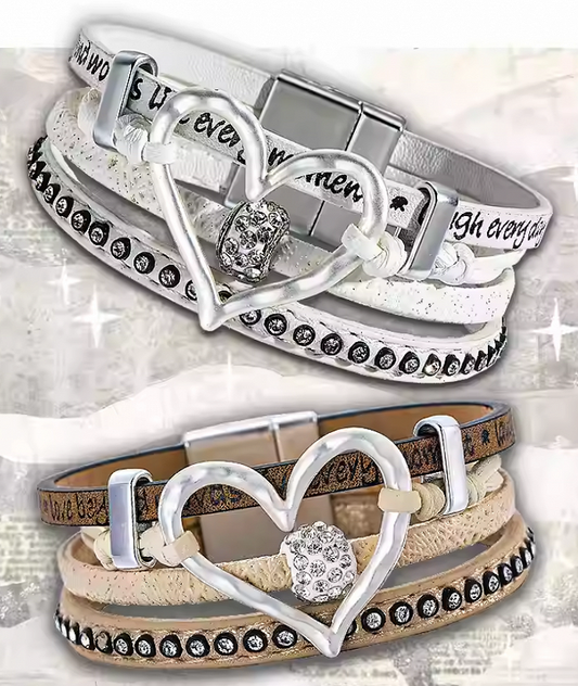 ホワイト/ブラウン ウェイストランド パンク ハート ラインストーン ブレスレット