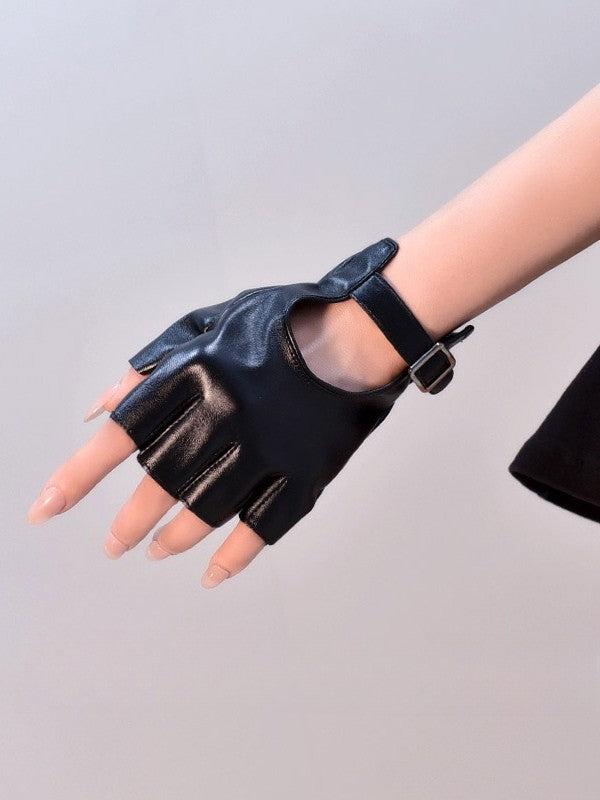 Cyberpunk Buckle Black/White/BlackWhite Finger Gloves