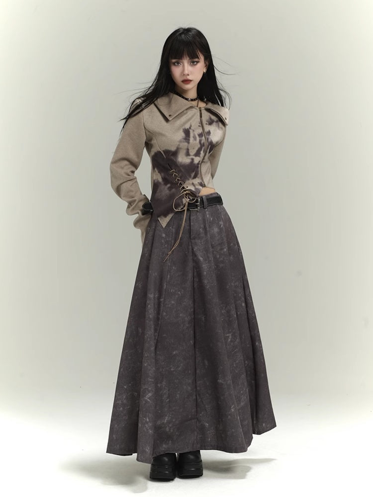 Wasteland Punk – Kurze Jacke in Khaki mit asymmetrischem Saum und Schnürdetail vorne