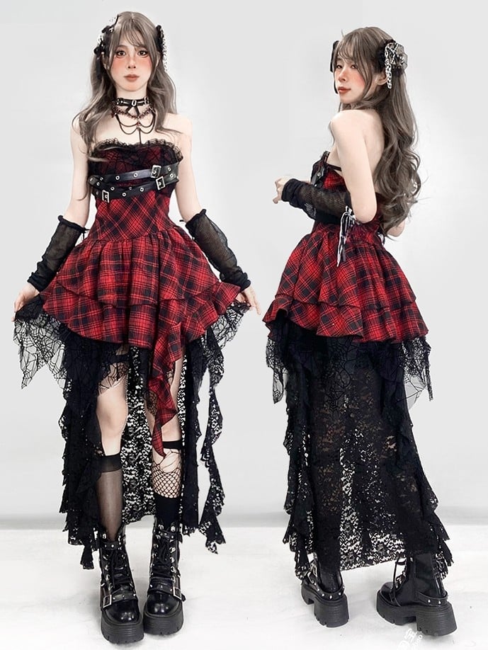 Slit Bittersweet Asymmetrical Glamorous Skirt Thigh-high Black Hem Lace