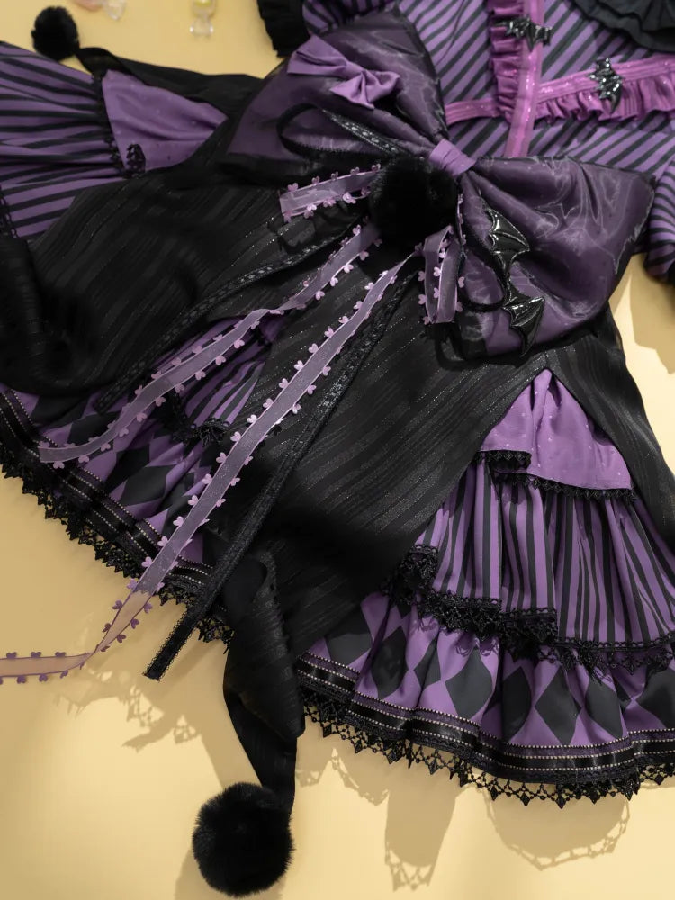 Sweet Pattern Striped Theme Circus Kuromi Vibes Lolita Bunny Purple Dress OP