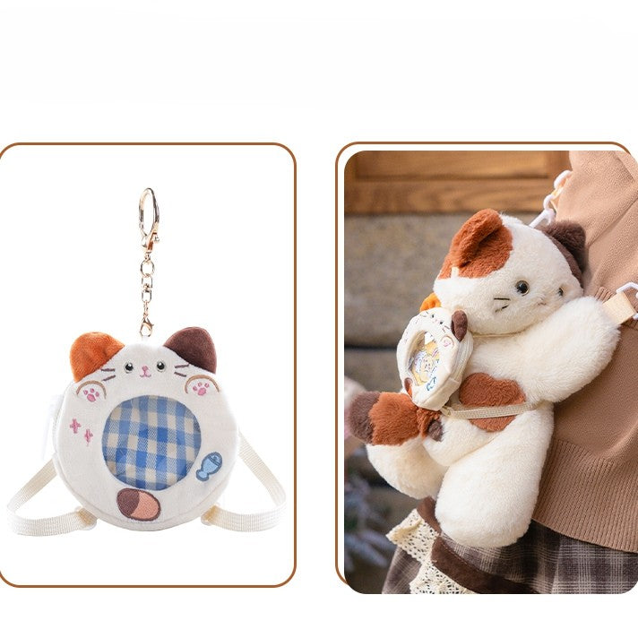 Small/Middle/Large Backpack/Crossbody Options Bag Cute 3 Keychian Heart Size White Kitty + Plush
