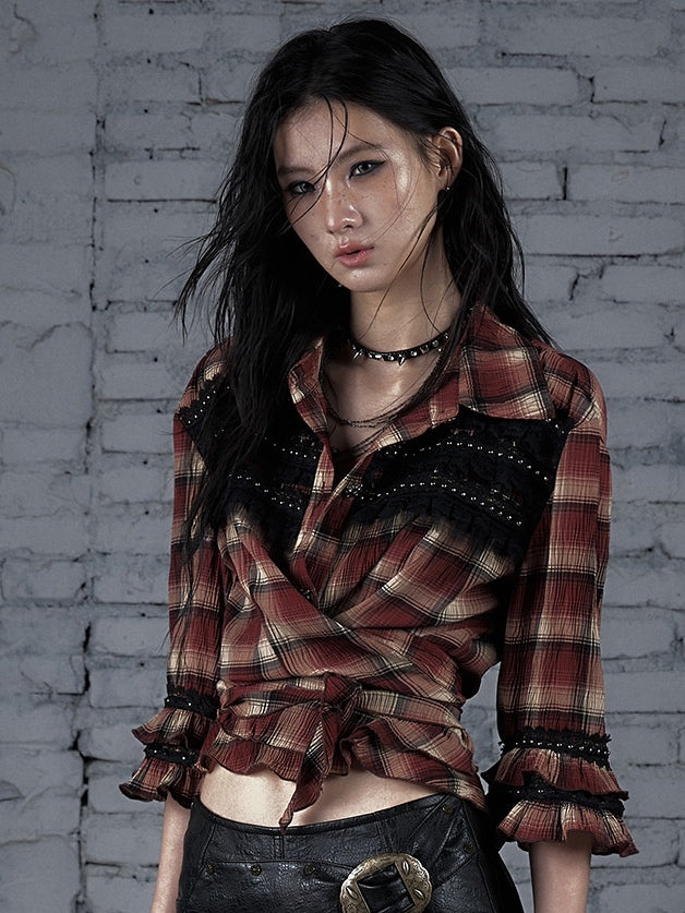 Ödland Hemd Muster Punk Trim Plaid Spitze Rot