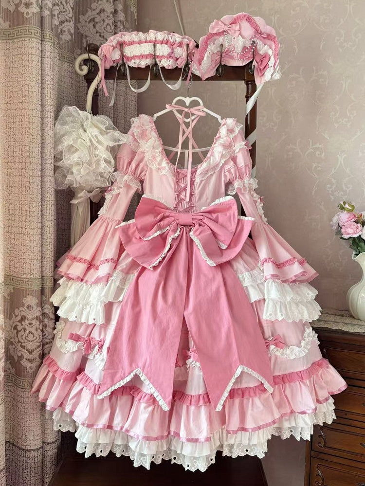 Plus Sizes Available Pink Gorgeous Old School Princess Lolita Cotton Dress