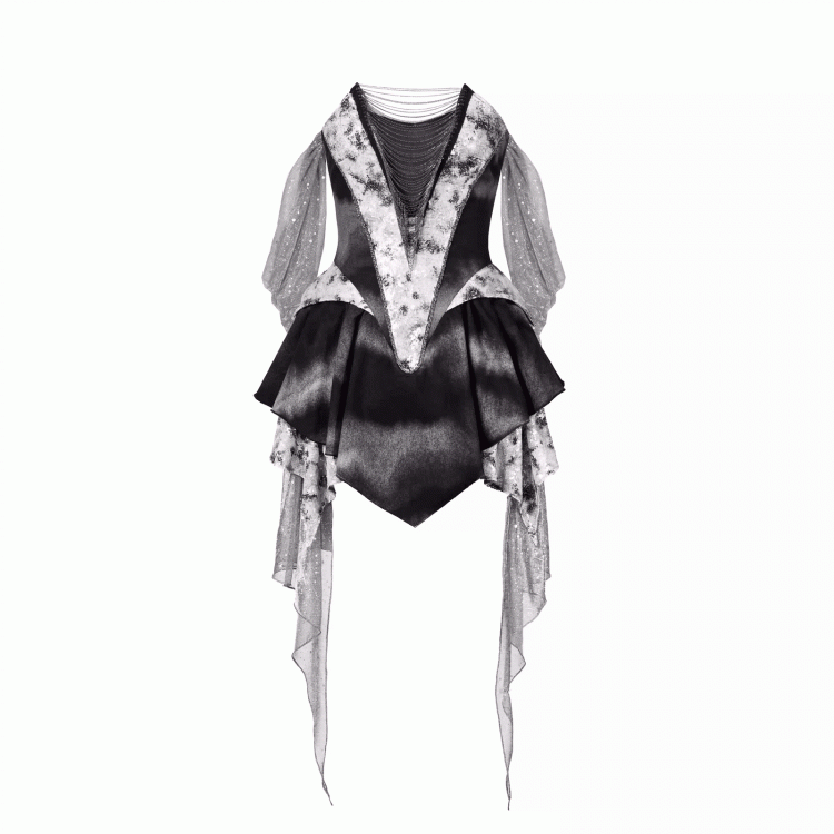 Futuristic Black Basque Waist Metal Y3K Hooded Dress Handkerchief Hem Chains Cyberpunk Fashion Front