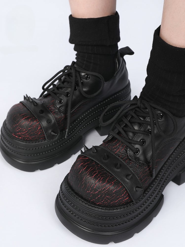 Gothic Closure Red Lace-up Shoes Stud Platform Style Detailing Cone Black in -