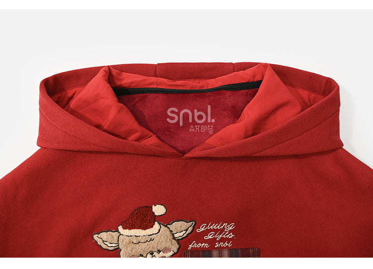 Weihnachtsroter dicker Hoodie mit süßen Rentier-Applikationen