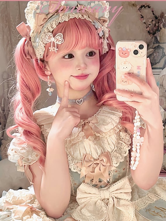 Bangs With Long 65cm Wavy Wigs Pink