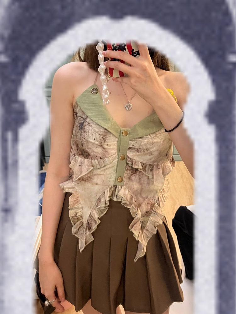 Grünes Fairycore Neckholder-Top