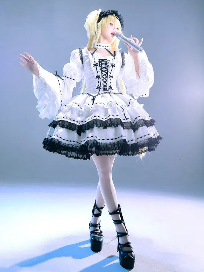 女の子の袖付きトップスとスカートの衣装、ロリータ、取り外し可能なファンアート、マジックファッション、パフゴシック+
