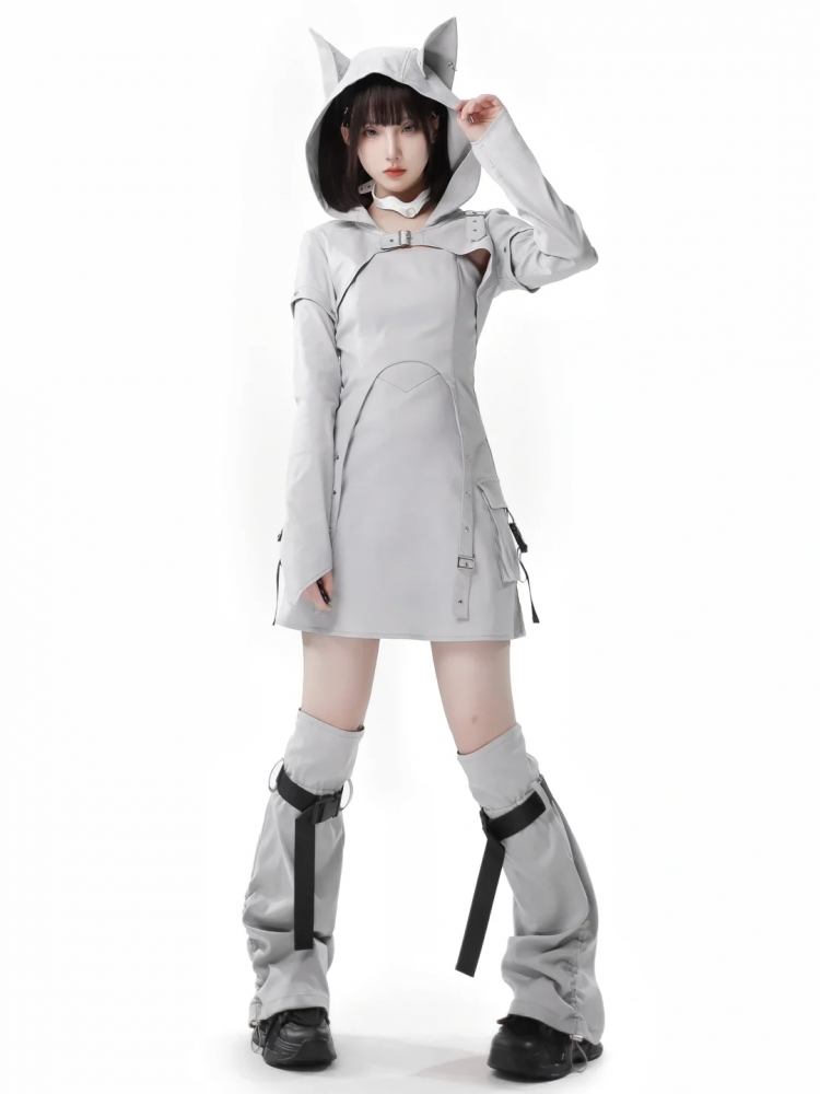 Graues futuristisches Techwear-Slip-Kleid