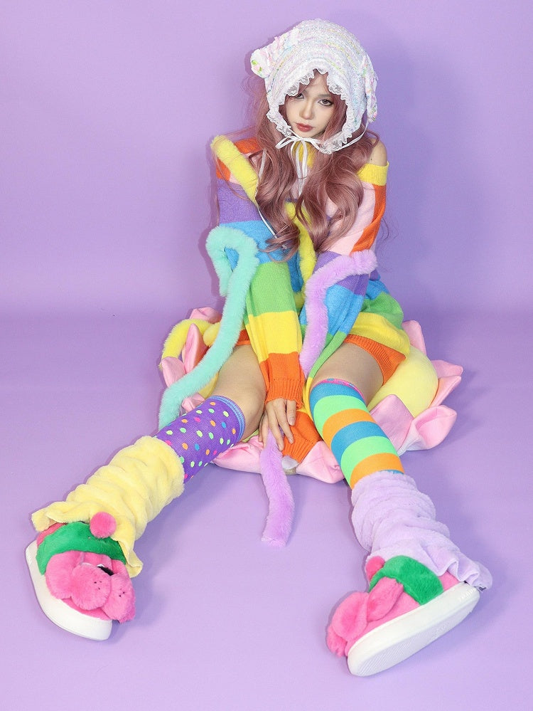Y2K Striped Pattern Knitted Sweater Colorful Rainbow