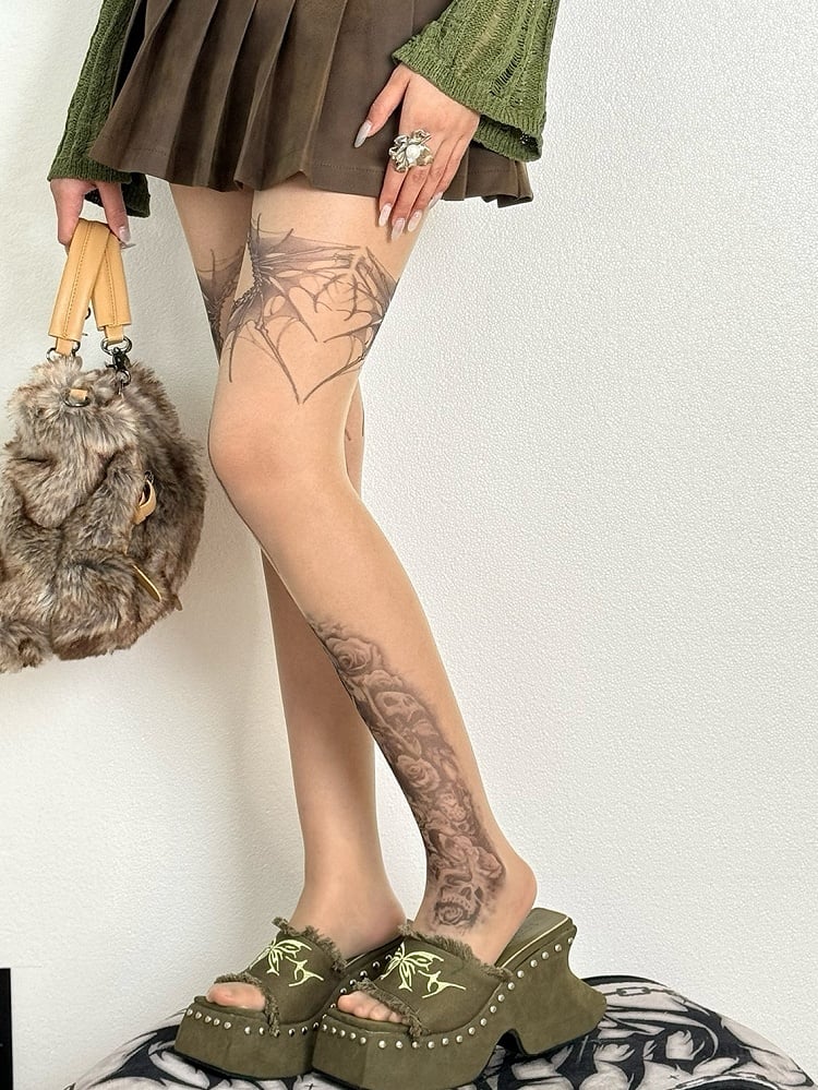 Tights Wings Nude Y2K Print